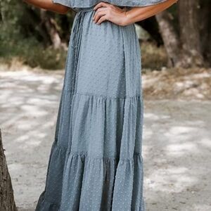 Textured Tiered Maxi Dress in Dusty Blue